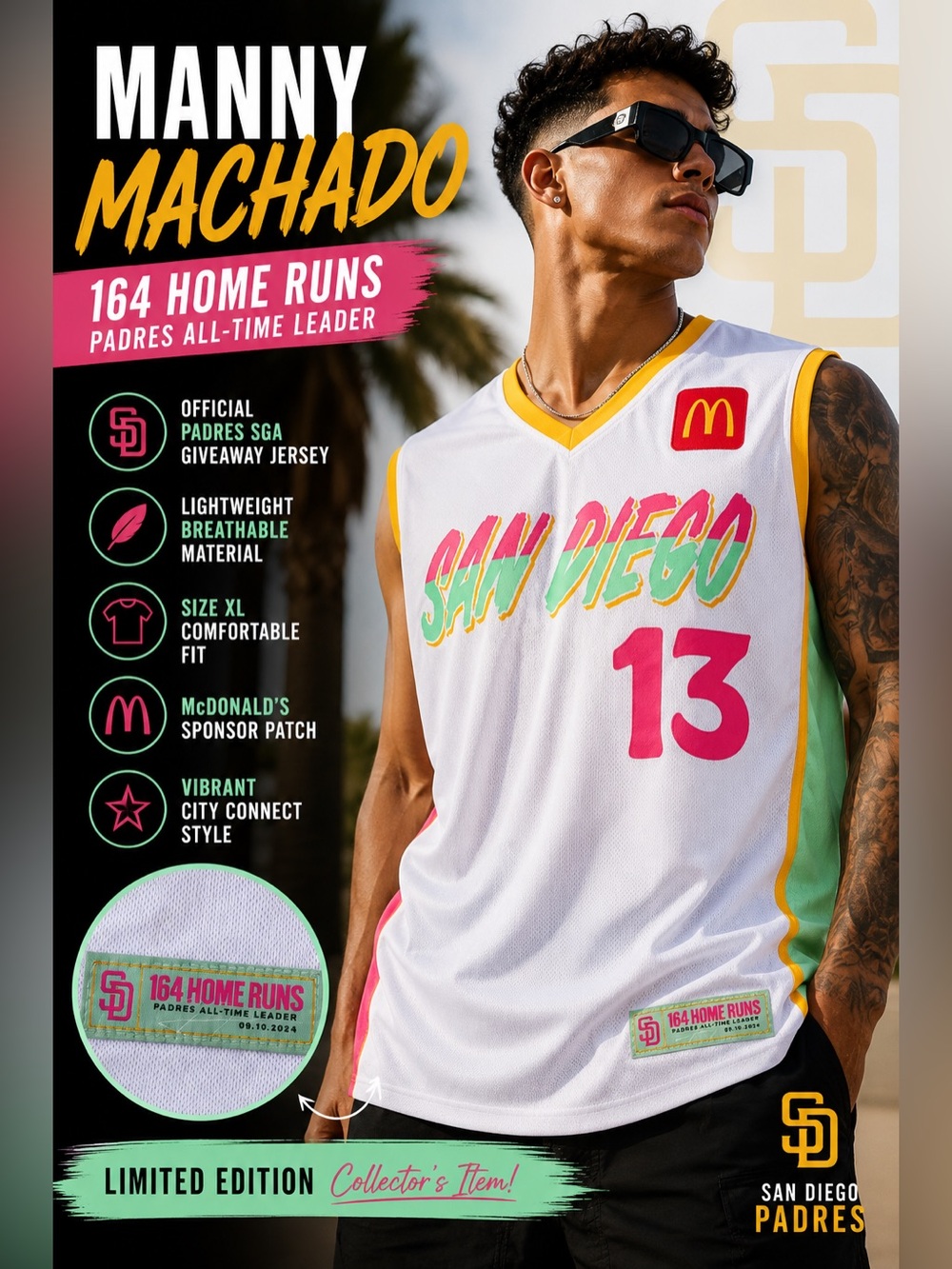 🩷💚 San Diego #13 City Connect Jersey - White with Pink & Teal Accents